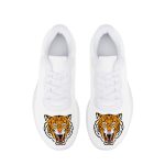 All-White Mesh Sneakers with Fierce Tiger Head Emblems