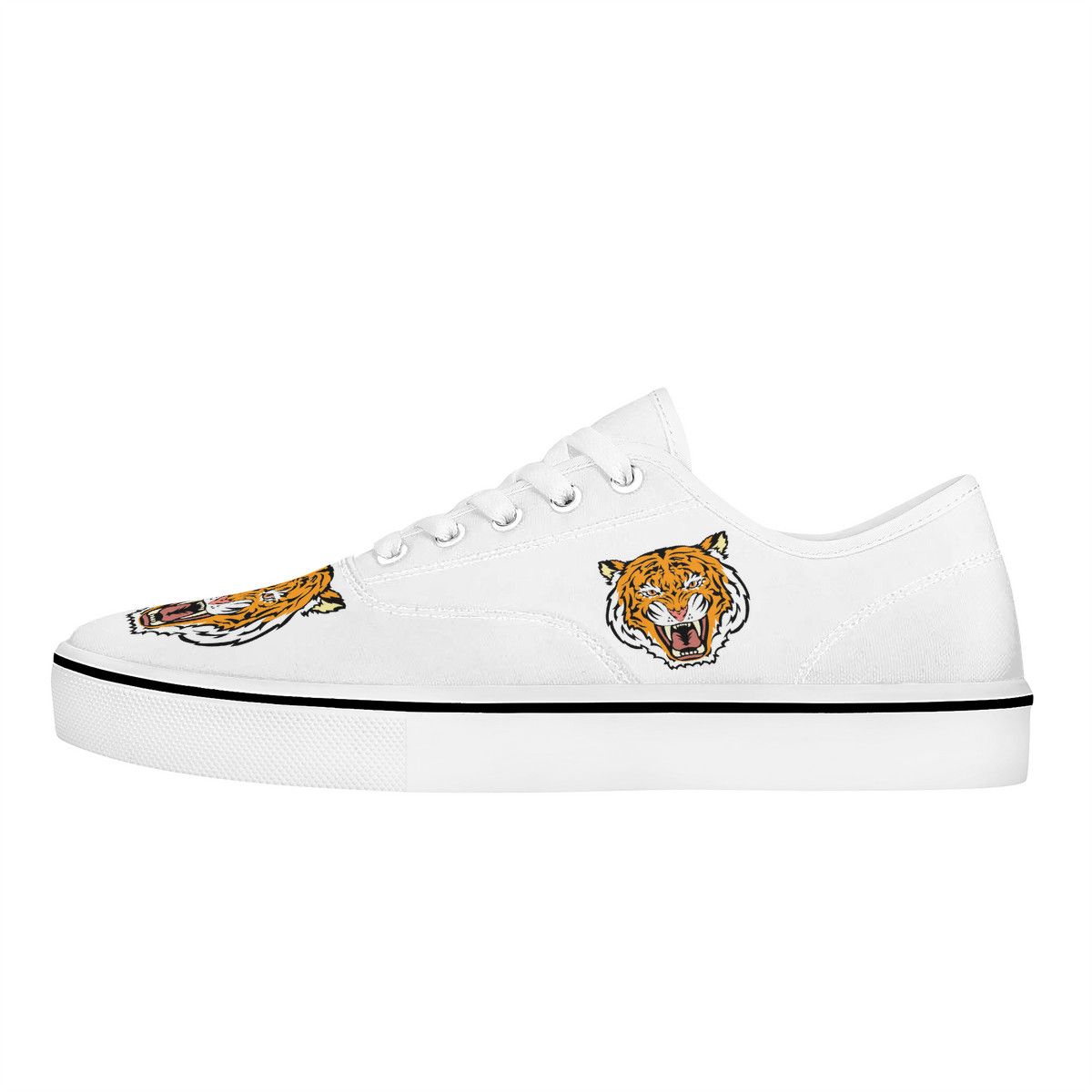 White Canvas Sneakers with Bold Tiger Graphics