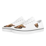 White Canvas Sneakers with Embroidered Tiger Head Motifs